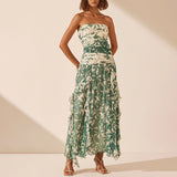 Artistic Retro Style Print Thoracic Dress 2025 New Temperament Design Folded Long Mesh Dress Woman 68HZ
