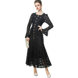 Heavy Industry Three-Dimensional Plate Flower Collar Horn Long-Sleeved Retro Princess Dress Dress Women's New Spring And Summer 2025 68HZ