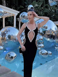 Heavy Industry Black Chested Water Drill Hanging Neck Party Banquet Banded Long Dress Dress Banded Evening Dress 68HZ