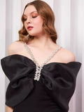 High-End Women's Clothing Collared Shoulder-Stirling High-End Heavy Industry Banquet Black Dress 68HZ