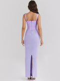 Sexy V-Neck Fish Bone Sling Temperament Dress Dress Body-Exlented Fork Mid-Long Dress Dress Dress Dress Dress 68HZ
