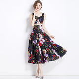 2024 Summer New Women's Retro Sleeveless Short-Wrapped Breast Sling + Printed High-Rise Half-Dress Two Sets 68HZ
