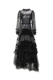 Round Lantern Long-Sleeved Mesh Yarn Heavy Lumini Glide Lotus Leafy Puffy Long Dress Dress Dress Autumn 2024 68HZ
