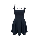 White Black Sling Bow Dress Female Summer French Design Small Small Long Dress 68HZ