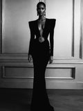 High-End Women's Sexy Deep V-Folded Long-Sleeved Dress Dress Long Dress Dress 68HZ