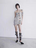 Hot Sales Explosion Sexy Hollow Hot Diamond Tight-Body Bag Dress Flower Diamond Temperament Dress Long 68HZ