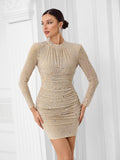 Explosion Selling New Temperament Fashion Mesh Hot Diamond Long-Sleeved Ass Tossed Slimming Dress Woman 68HZ