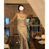 One-Word Shoulder-Sense-Wearing Dress Woman's New Design Sense Slinged Skirt Temperament Banquet Dress 68HZ