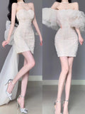 Champagne-Colored Evening Dress Dress High-End Light Luxury Niche Temperament Birthday Party Short Skirt 68HZ
