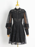 French Style High-End Embroidery Hook Dress 2025 New Lantern Sleeves To Close The Waist Thin Solid Color Dress Women's Summer 68HZ