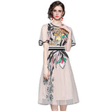 Round Collar Lotus Leaf Short Sleeve Heavy Industry Mesh Embroidery Flower Waist Swing Princess Style Dress 2025 Summer New 68HZ