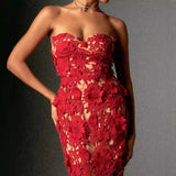 2024 New Female-Sense Summer Breast-Wear Lace Banquet Women's Long Evening Dress Dress 68HZ