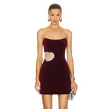 Women's Love Hot Diamond Decoration Sexy Hollow Breast Skirt Short Dress Dress Dress Dress Dress Dress 68HZ