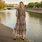 Court Retro Style Long-Sleeved Dress Woman 2025 Spring New Splicing Hollow High-End Feeling Slimy Dress 68HZ