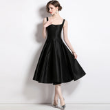 French Hepburnian Niche Temperament Retro Sling With Large Hem Pendulum Sling Dress Fluffy Dress Dress 68HZ