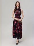 Spring/Summer 2024 New Red Vintage Print Stud Vest Black Dress Dress Dress Woman 68HZ