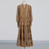 Spring 2025 New Embroidered Lace Long-Sleeved Blouse High-Waisted Half-Dress Fashion Suit Two Sets Of Female Fashion 68HZ