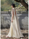 Fairy Apricot Chiffon Sleeveless Back Dress High Sense Gentle Chic And Flowing Holiday Dress 68HZ