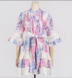 French Bohemian Resort 2025 Spring New V-Neck Horn Sleeve Embroidery Printed Dressed Dress Woman 68HZ