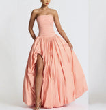 2025 Summer New Women's Breast Open Fork With Solid Color Temperament Fashion Dress Dress Dress 68HZ