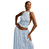 2025 Spring And Summer New Fashion Sexy Bare Back Hanging Neck With Lace Vest Dress Set 68HZ