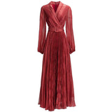 Vintage Style V-Neck Lantern Long-Sleeved With Blue Folded Dress Dress Dress Women's New Autumn/Winter 2024 68HZ