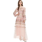 Heavy Industry Embroidery Lantern Sleeve Princess Powder Long Dress Dresses Autumn And Winter Women's New 2024 68HZ