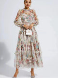 Spring And Summer Perspective Mesh Long-Sleeved Print Women's Clothing Wooden Ear Lotus Folds Fashion Sexy 68HZ