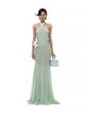 Vietnamese Niche Butterflies Hanging Neck Hollow Dress With Bare Back Thin Fishtail Dress Long Dress Beach 68HZ