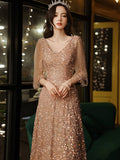 Evening Dress High-End Atmospheric Champagne Host Performance Of High-End Sequins Long Banquet Temperament Dress 68HZ