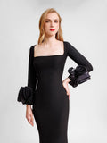 Boutique Women's Dress Round-Neck Three-Dimensional Flowers Drill Body-In-Body-Brows With Evening Dress 68HZ