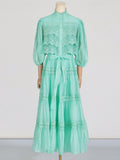 Court Retro Style Long-Sleeved Dress Woman 2025 Spring New Splicing Hollow High-End Feeling Slimy Dress 68HZ