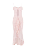 Sexy Net Yarn Hollow Umbilly Fishtail Dress Spring Female Senior Feel Tight Lotus Edges Hanging Dress 68HZ