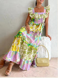 2025 New Fashion Lotus Leaf Side Sexy Word Collar Design Print Waist Slim Dress Dress Women Summer 68HZ