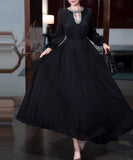 French Elegant Spring And Autumn New High-Grade Feeling Hundred Folding Long Skirt Ostrich Hair Loose Black Thin Dress Woman 68HZ