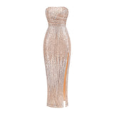Sexy Gradient Brighten Bra Smear Skirt Long New High-End Repair Under The Fork Dress Dress Woman 68HZ