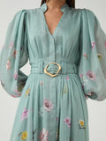 Art Lantern Sleeve Long Dress 2025 New Waist Thin Design Retro Print Dress Women's Summer 68HZ