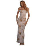 Sexy Famous Temperament Retro Oil Painting Plant-Print Set Ass Dress 68HZ