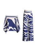 Fashion Commuting Two Sets Of 2025 New One-Word Shoulder Clothing + High-Waisted Broad Leggings Printed Set 68HZ