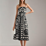 French Holiday Wind To Close The Waist Thin Sling Dress 2025 New Design Printing Commuting Long Dress Woman 68HZ