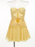 High-End Women's New Solid Color Sexy Hollow Bragy Dress High-End Temperament Folded Dress Dress 68HZ