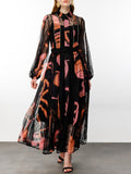 Temperament Waist Display Thin Dress 2025 New Collar Printing Design Lace Long Dress Dress Women's Summer 68HZ
