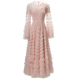 Cascading Lotus Leaf Side Round Horn Long Sleeve Apricot Dress Long Dress Autumn And Winter Women's Dress New 2025 68HZ