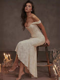 2024 Sleeveless Solid Color Shoulder Sleeveless Fish Bone Girded Waist Dress Banquet Evening Dress 68HZ