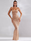 High-End Women's Hot Diamond Sexy Perspective Sling Dress Dress Dress Night Shop Famous Ass And Hip Dress Dress Dress Dress 68HZ