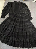Spring 2025 New Embroidered Lace Long-Sleeved Blouse High-Waisted Half-Dress Fashion Suit Two Sets Of Female Fashion 68HZ