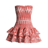 Small Design Embroidered Lotus Leaf Side Short Dress Woman 2025 Breast-Skinny Casing Empty Stacked Waist Thin Dress 68HZ