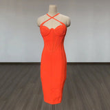 New Sexy Ass Tight Simple Cross-Hanging Neck Dress Green 68HZ