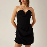 Sexy Babes Short Dress 2025 Spring New Fashion Design Fish Bone Splicing Folding Dress Dress Woman 68HZ