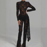 Pantyhose Burst New Hot Babes Sexy Lace Hollow Horn Sleeves To Repair Jumpsuit Jumpsuit Woman 68HZ